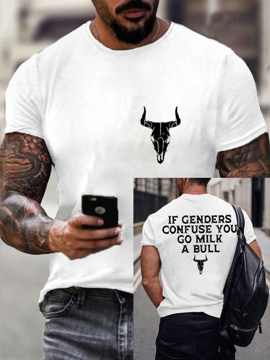 Men's  If Genders Confuse You, Go Milk a Bull Veterans Day Printed T-Shirt
