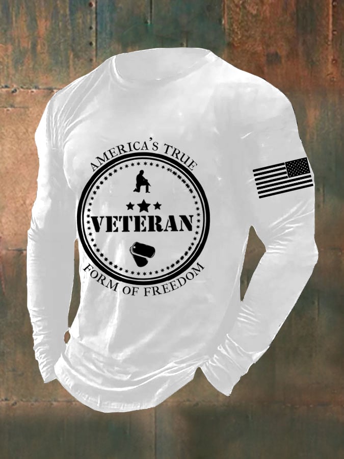 Men's DD-214 America's True Form of Freedom Veteran American Flag Long Sleeve T-Shirt