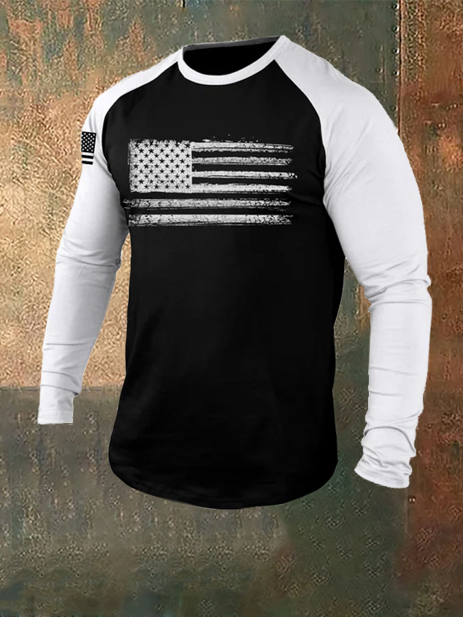 American Flag 100% Cotton Raglan Graphic Long Sleeve T-Shirt