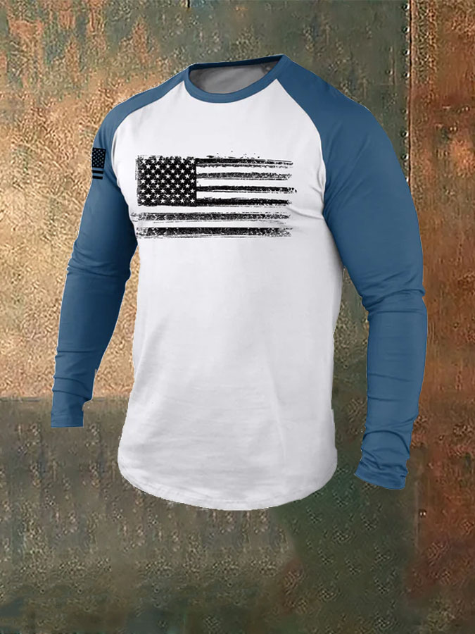 American Flag 100% Cotton Raglan Graphic Long Sleeve T-Shirt