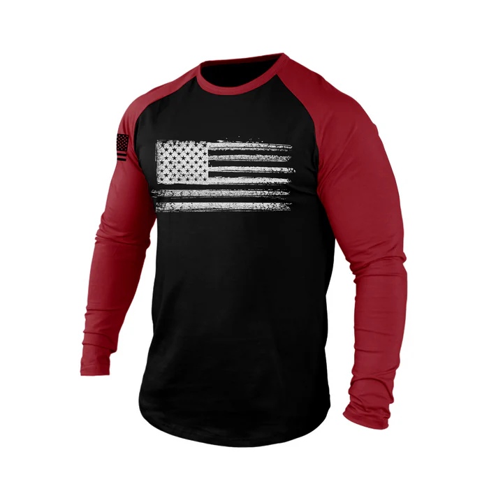 American Flag 100% Cotton Raglan Graphic Long Sleeve T-Shirt