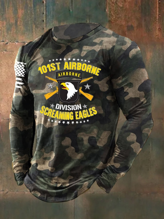 Men's Veterans Day 101 Airborne Pattern Long Sleeve T-Shirt