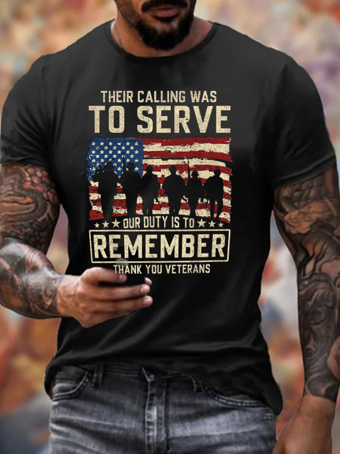 Men's Veterans Day Pattern Cotton T-Shirt