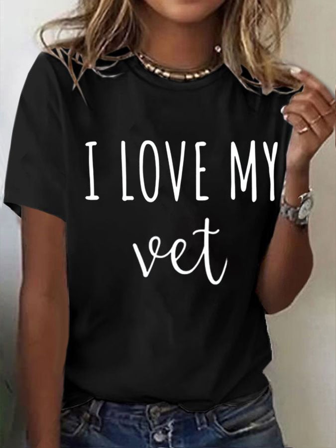 Women's I Love My Veteran Printed Short-Sleeved T-Shirt