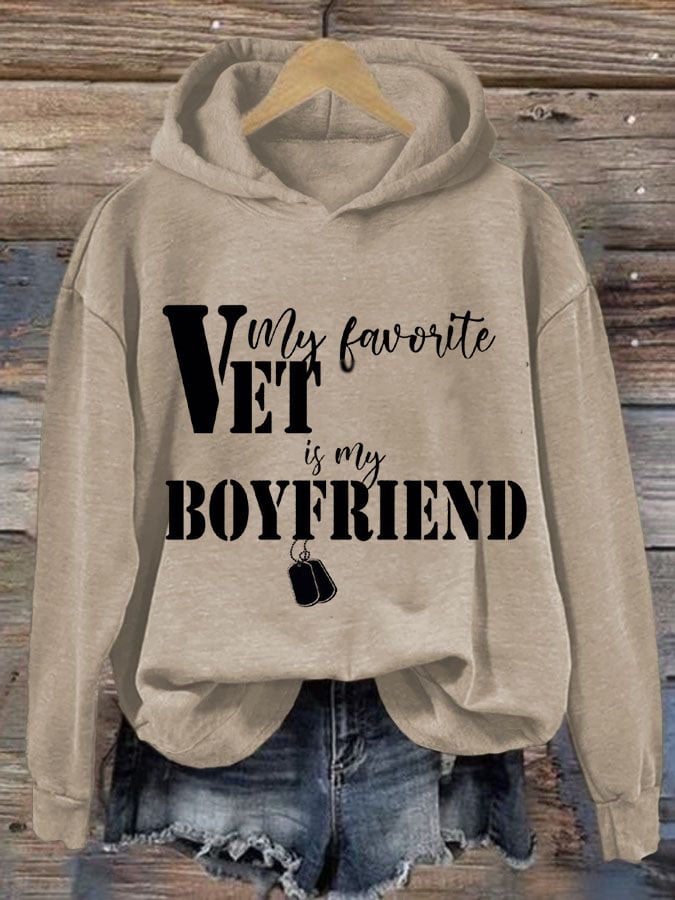 Women's My Favorite Veteran Is My Boyfriend Print Casual Sweatshirt