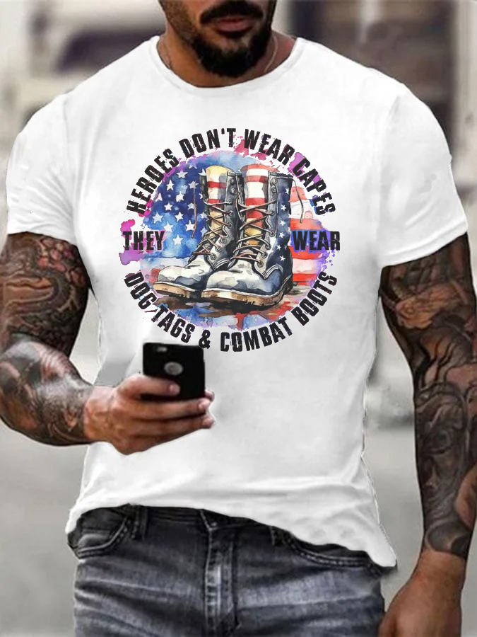 Men's Combat  Boots Cotton T-Shirt