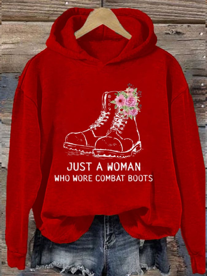 Women's  Just A Woman Who Wore Combat Boots Print Casual Sweatshirt
