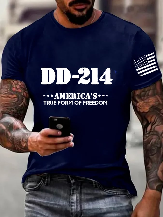 Men's DD-214 America'S True Form Of Freedom Printed Casual T-Shirt