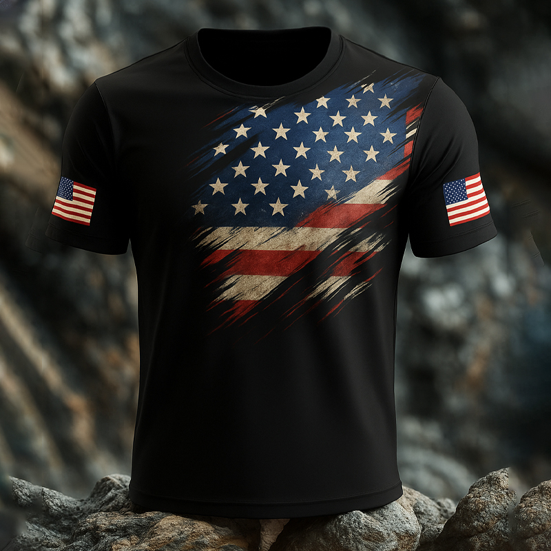 Patriotic Flag Print Casual Short Sleeve T-Shirt