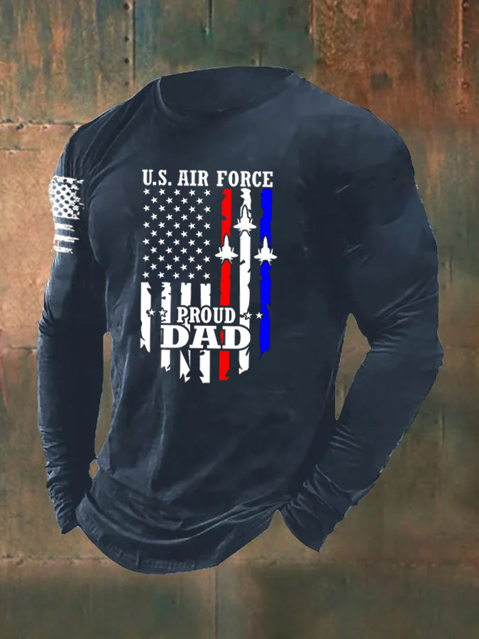 Men's  American Flag Air Force  Proud Dad Pattern Long Sleeve T-Shirt