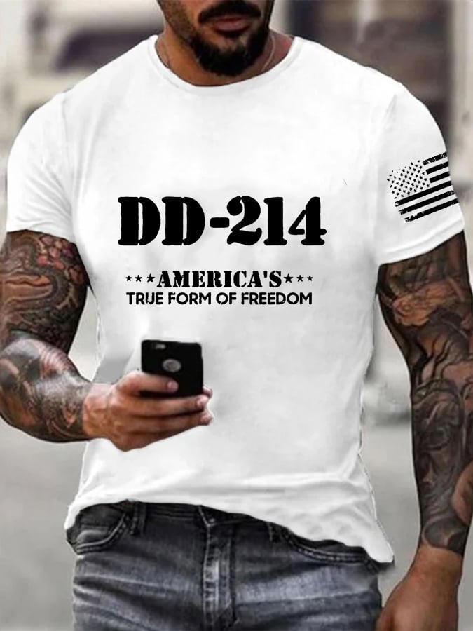 Men's DD-214 America'S True Form Of Freedom Printed Casual T-Shirt