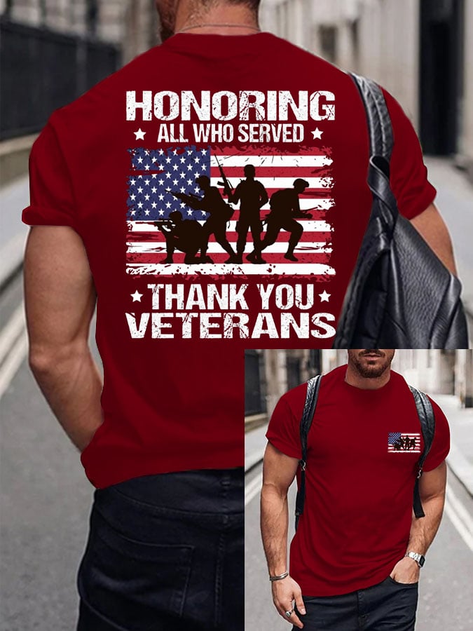 Men's Honoring All Who Served Thank You Veterans Print Short Sleeve T-shirt
