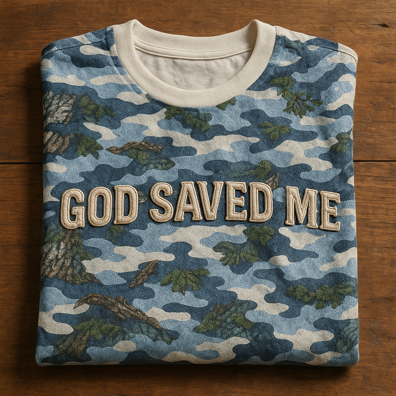 God Saved Me Printed Camouflage Short Sleeve T-Shirt