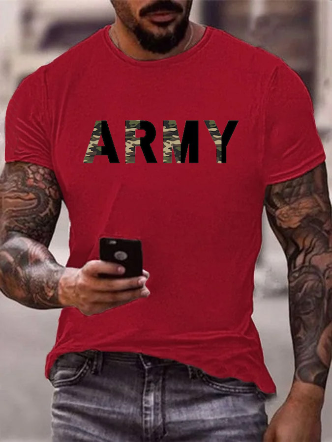 Men's Veterans Day ARMY Pattern Cotton T-Shirt