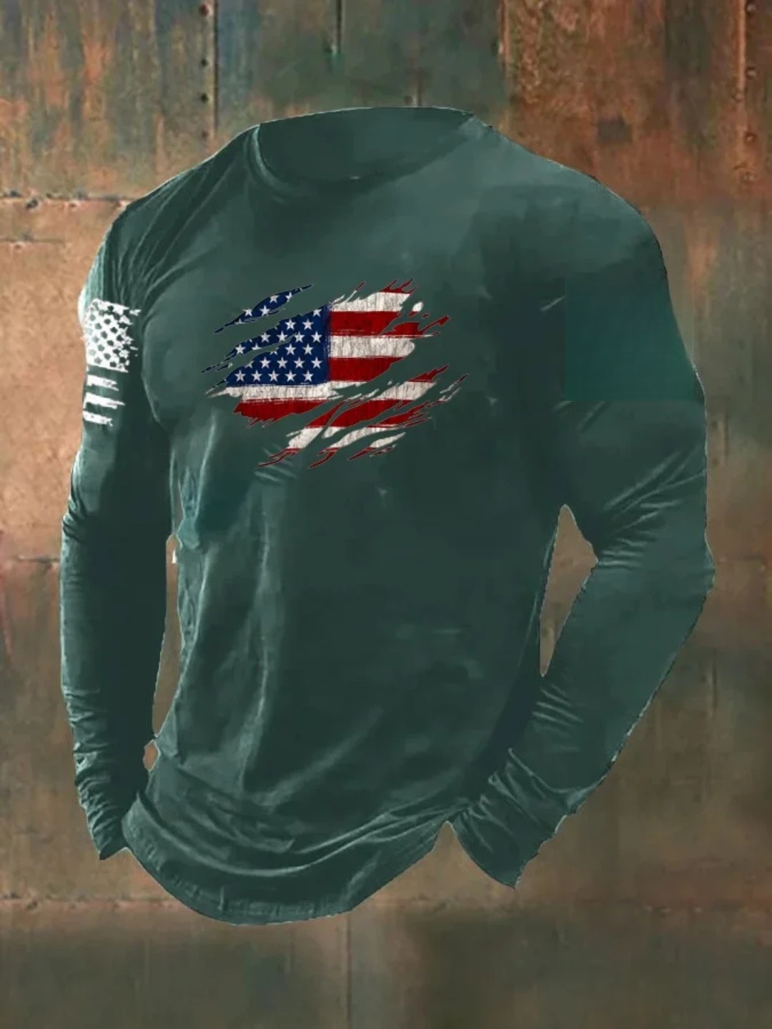 Men's  American Flag Long Sleeve T-Shirt