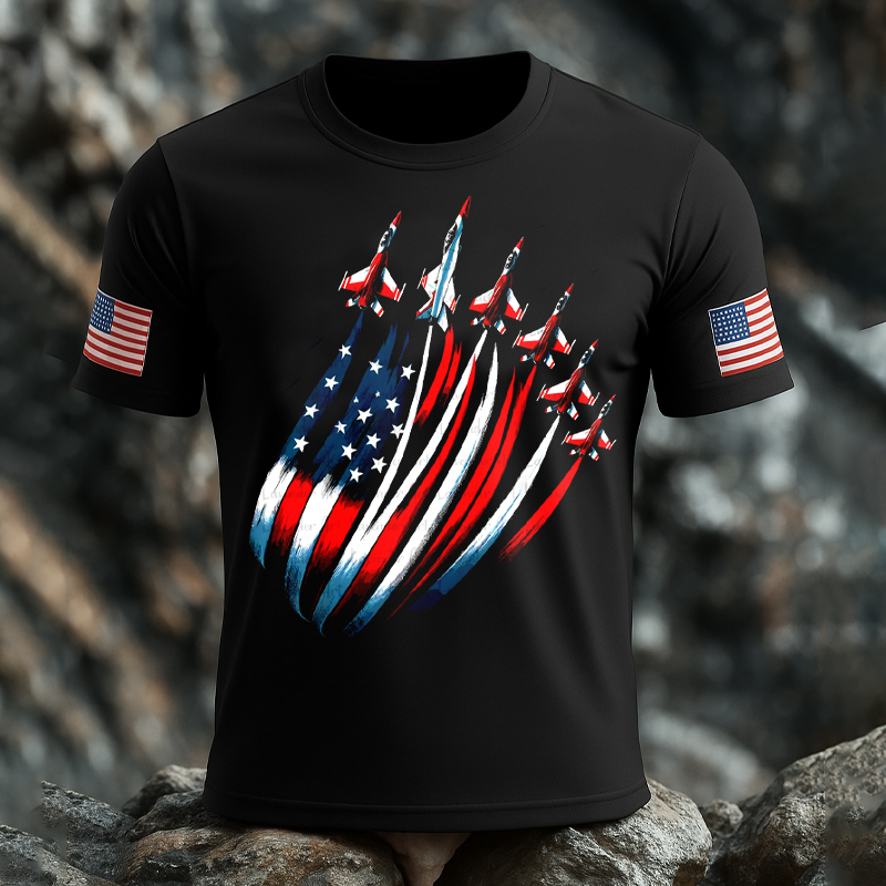 Patriotic Flag Print Casual Short Sleeve T-Shirt
