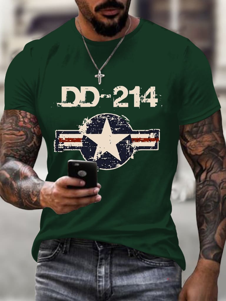Men's DD-214 Veterans Day Printed Casual Short Sleeve T-Shirt