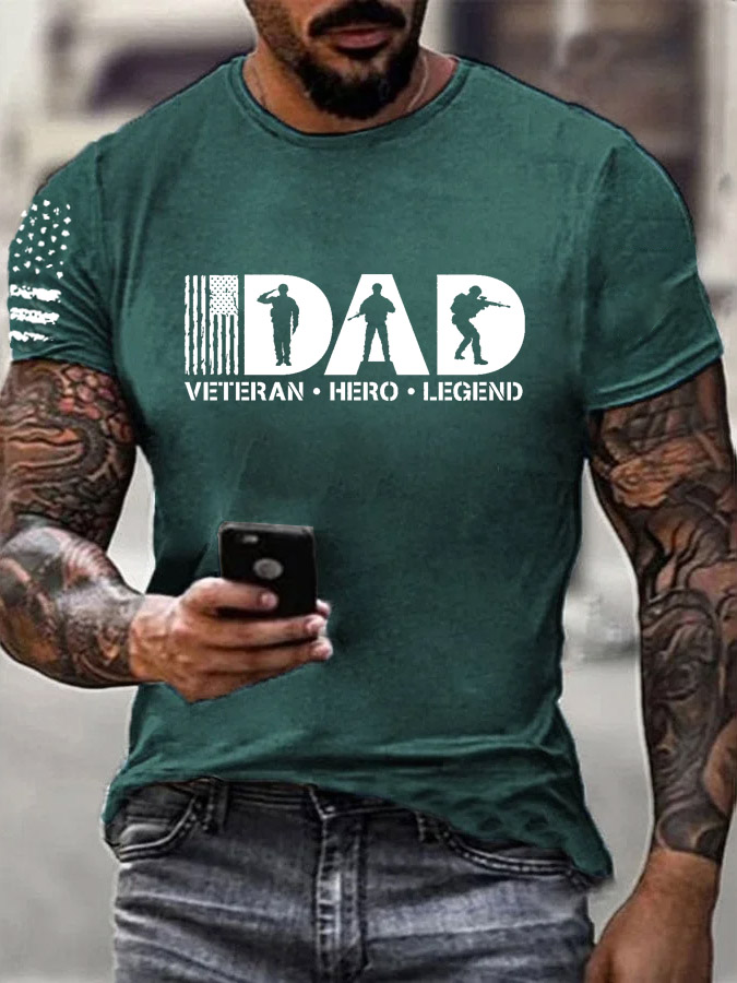 Men'S Dad Veteran Hero Legend Pattern Print Cotton T-Shirt