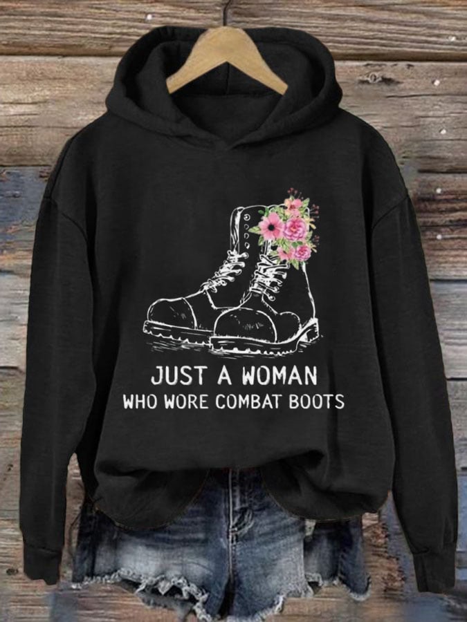 Women's  Just A Woman Who Wore Combat Boots Print Casual Sweatshirt