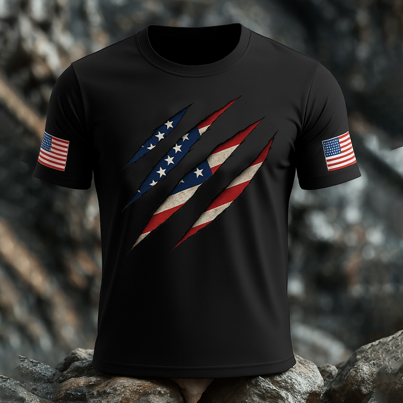 Patriotic Flag Print Casual Short Sleeve T-Shirt
