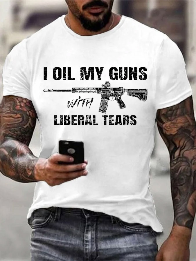 Men's Veterans Day Oil My Guns Pattern Cotton T-Shirt