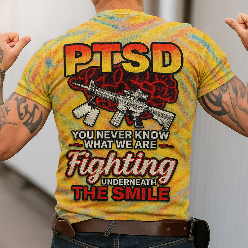 US Crayon Veteran Lives Matter PTSD Print T-Shirt