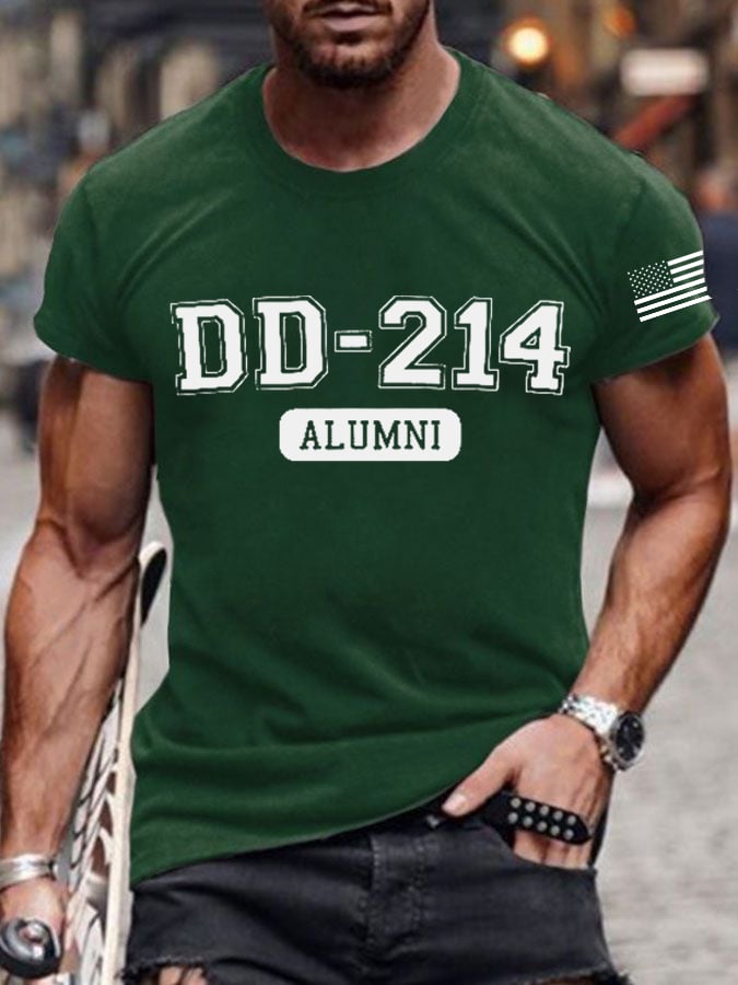 Men's retro DD-214 retired military pure cotton printed T-shirt