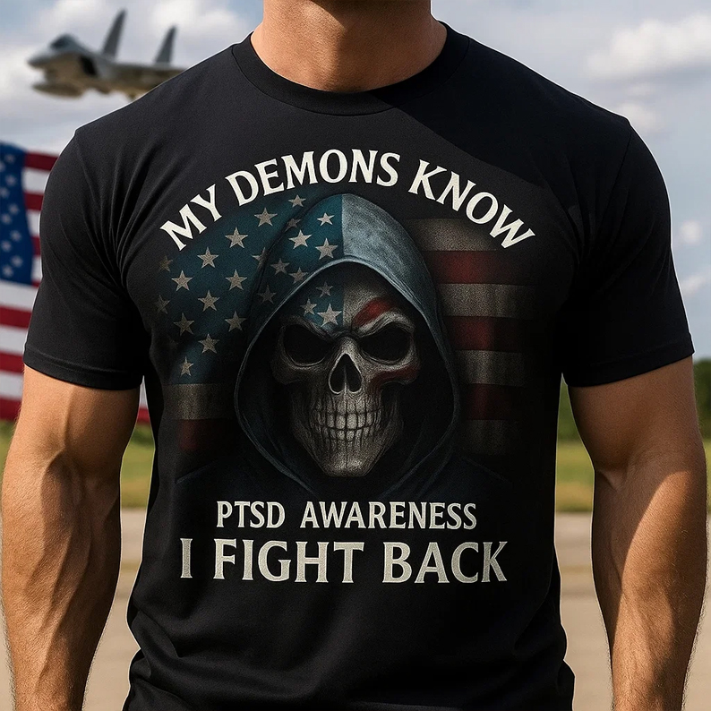 Men's PTSD Awareness Veteran Printed Casual Tops