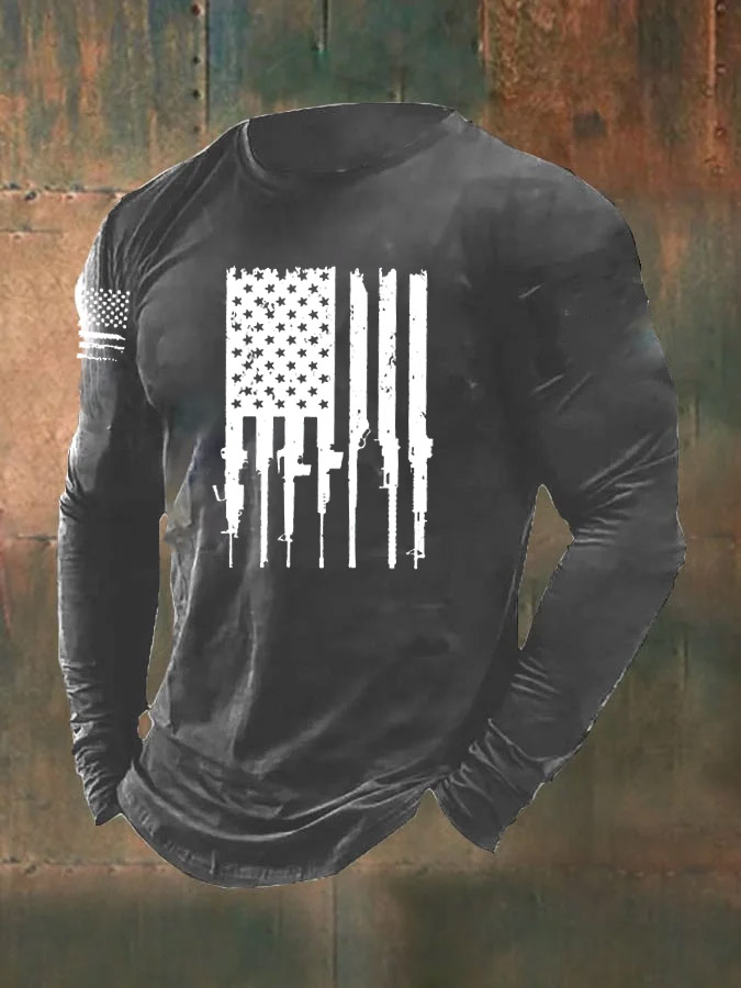 Men's American Flag Pattern Long Sleeve T-Shirt