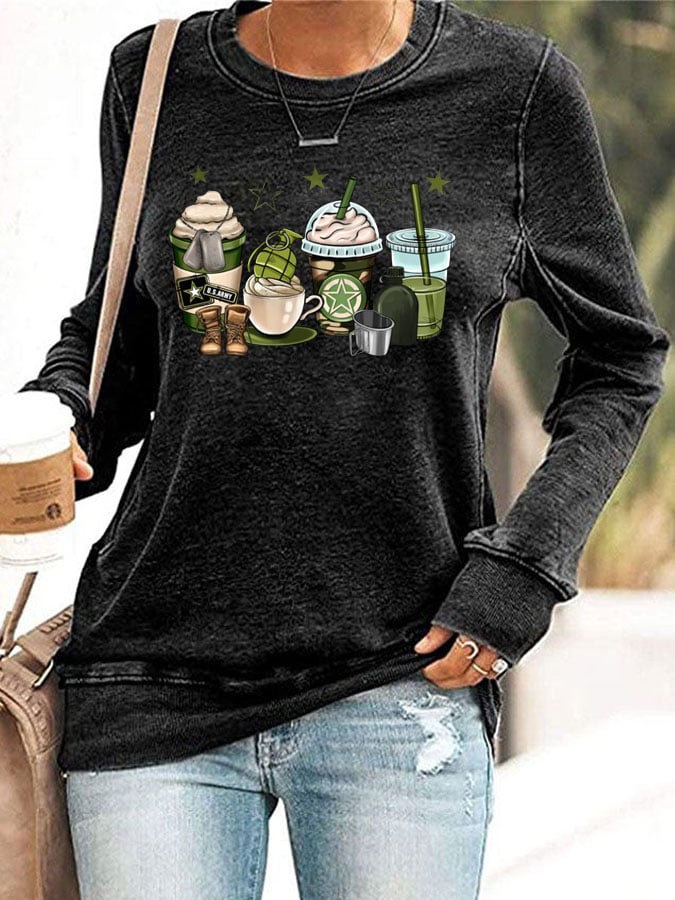 Women's Veteran Print Casual Long Sleeve Sweater