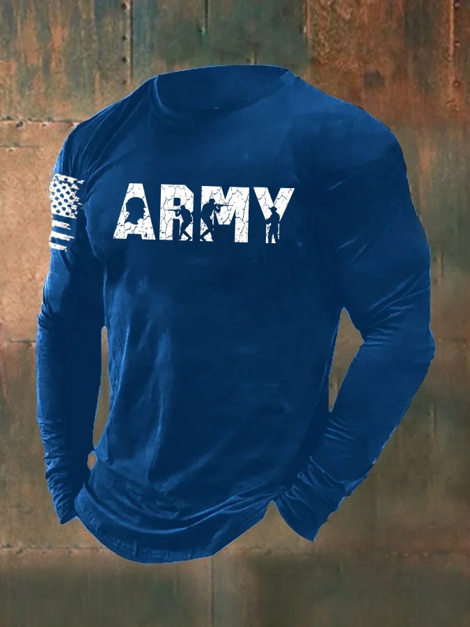 Men's Veterans Day ARMY Pattern Long Sleeve T-Shirt