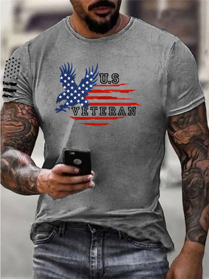 Men'S U.S Veteran Pattern Print Cotton T-Shirt