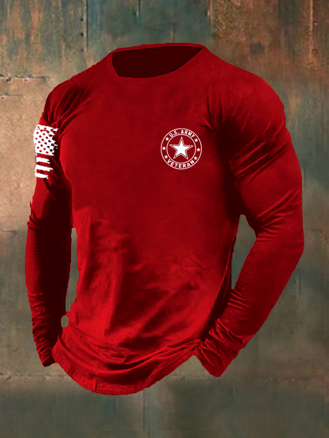 Men's  Army Veteran  Pattern Long Sleeve 100% Cotton  T-Shirt