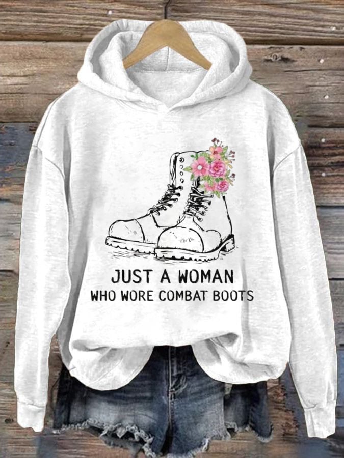 Women's  Just A Woman Who Wore Combat Boots Print Casual Sweatshirt