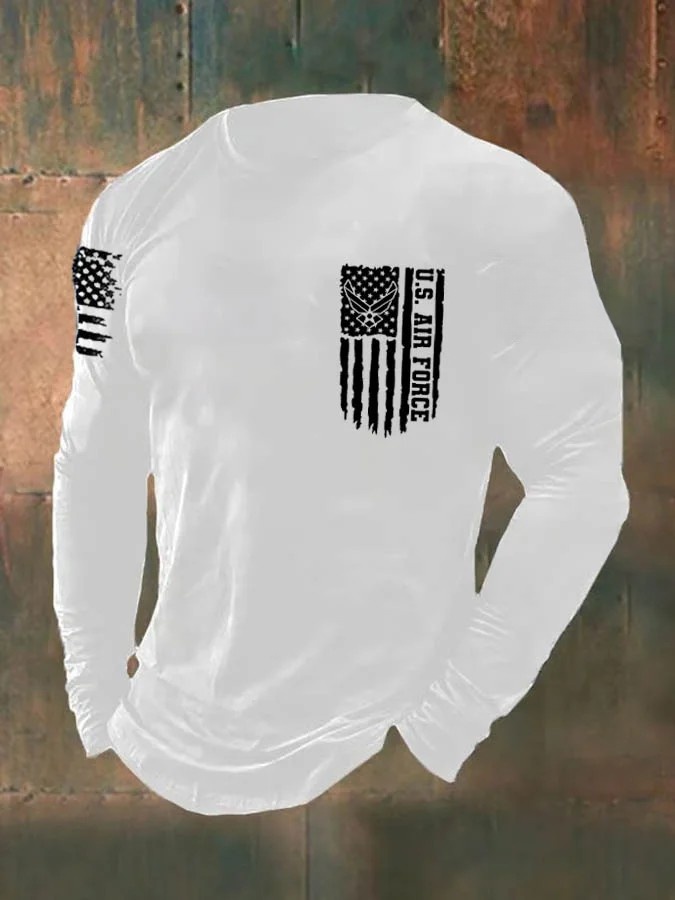 Men's  American Flag Air Force Pattern Long Sleeve T-Shirt