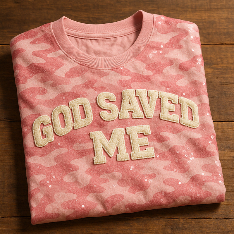 God Saved Me Printed Camouflage Short Sleeve T-Shirt