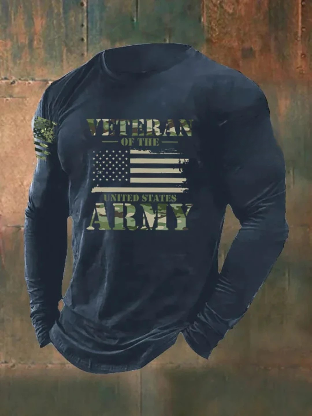 Men's Veterans ARMY Camouflage Pattern Long Sleeve T-Shirt