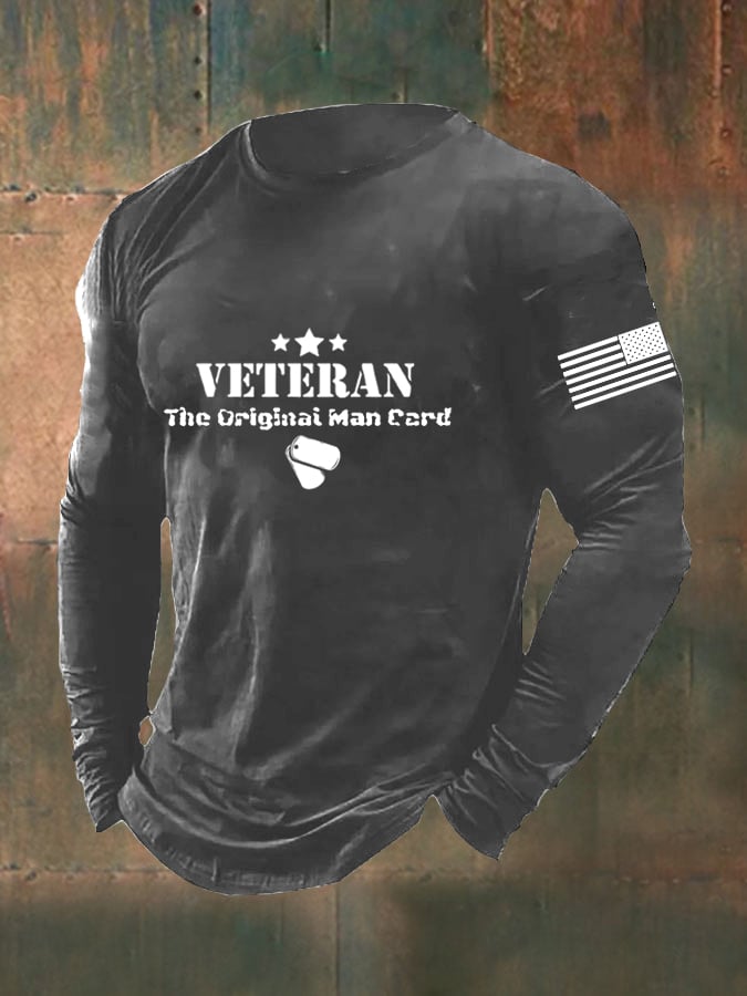 Men's DD-214 Veterans Day DD-214 The Original Man Card American Flag Long Sleeve T-Shirt