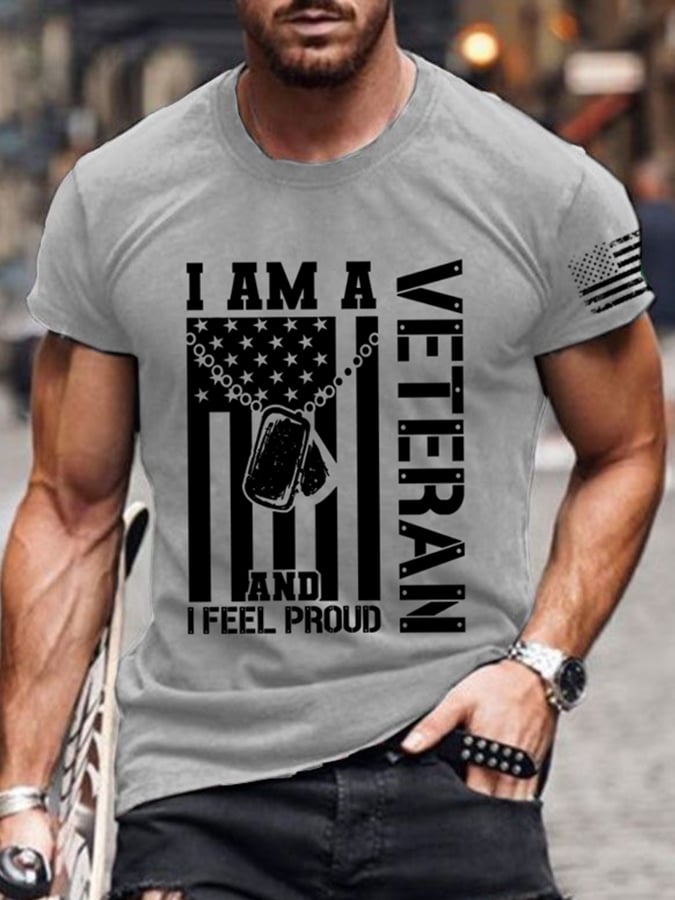Men's Veteran Retro Print Casual T-Shirt