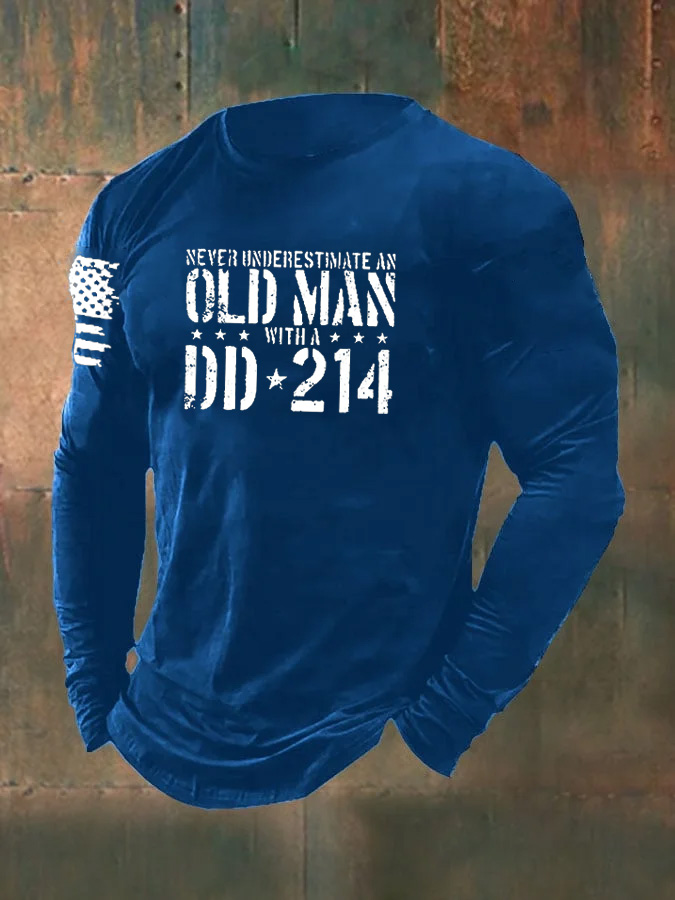 Men's Never Underestimate An Old Man With A DD-214 Pattern Long Sleeve T-Shirt