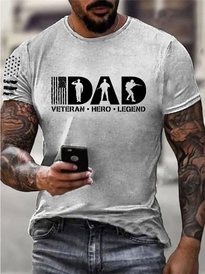 Men'S Dad Veteran Hero Legend Pattern Print Cotton T-Shirt