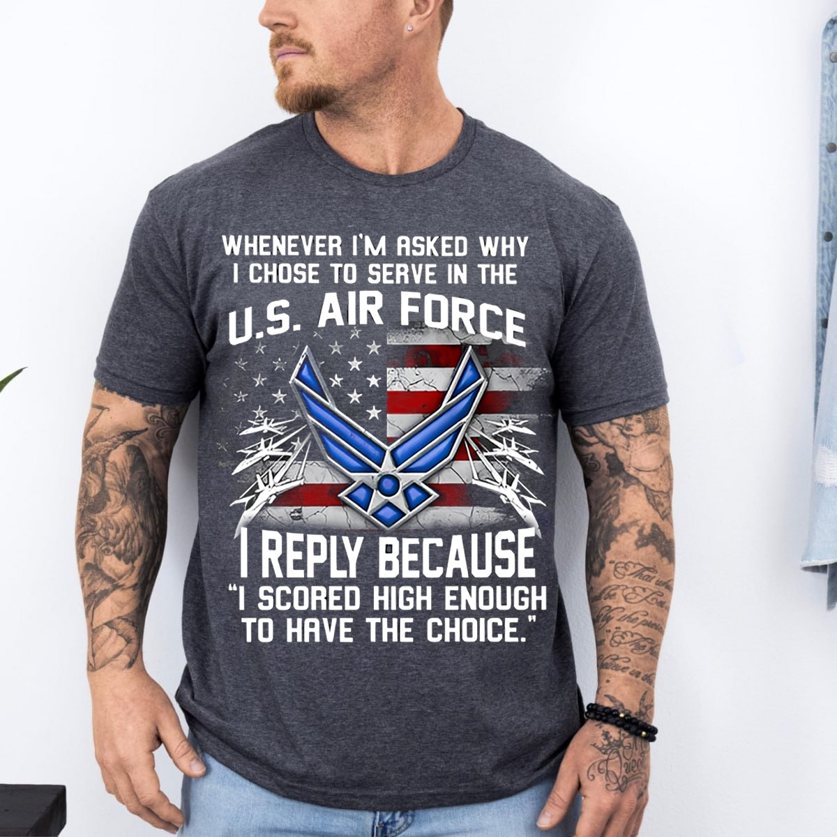 US Air Force T-Shirt for Men – American Flag & Air Force Logo Graphic Tee
