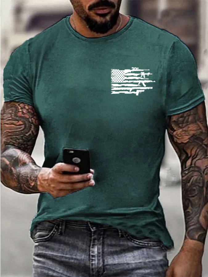 Men's Veterans Day American Flag Gun Pattern  Pattern Cotton T-Shirt