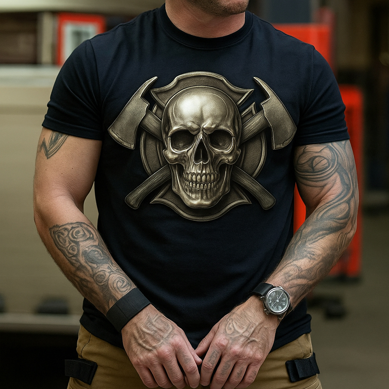 US Firefighter Graphic Print Casual T-Shirt