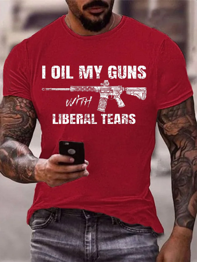 Men's Veterans Day Oil My Guns Pattern Cotton T-Shirt