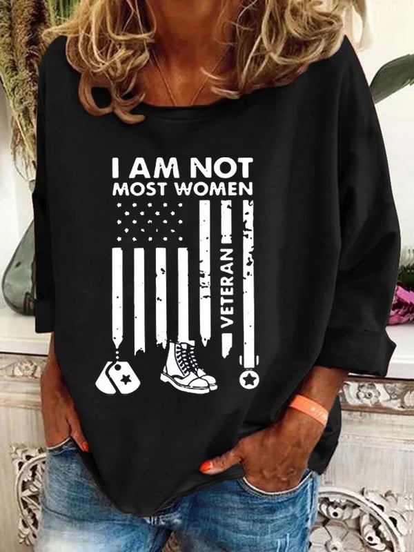 Women's I'M Not Most Women Veteran Print Casual Long Sleeve Sweatshirt
