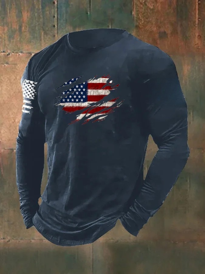 Men's  American Flag Long Sleeve T-Shirt