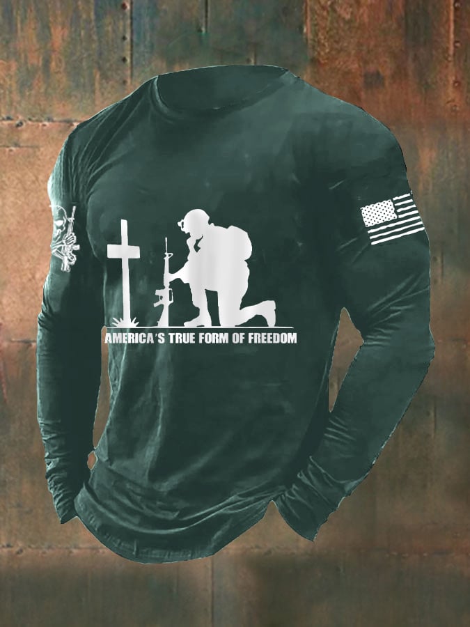 Men's DD-214 Veteran America's True Form Of Freedom American Flag Long Sleeve T-Shirt