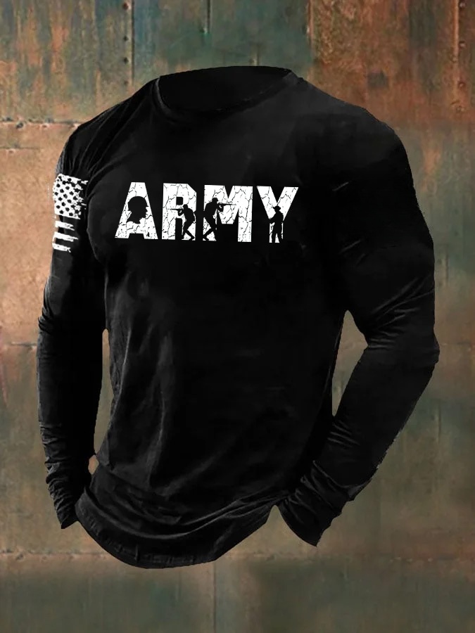 Men's Veterans Day ARMY Pattern Long Sleeve T-Shirt