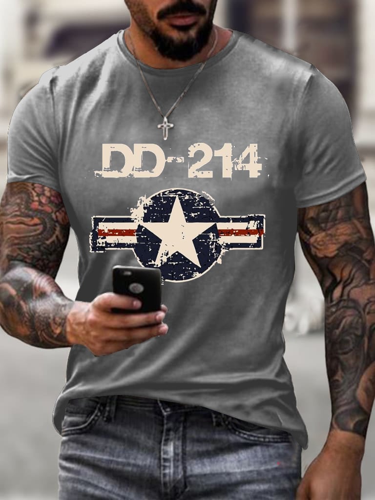 Men's DD-214 Veterans Day Printed Casual Short Sleeve T-Shirt